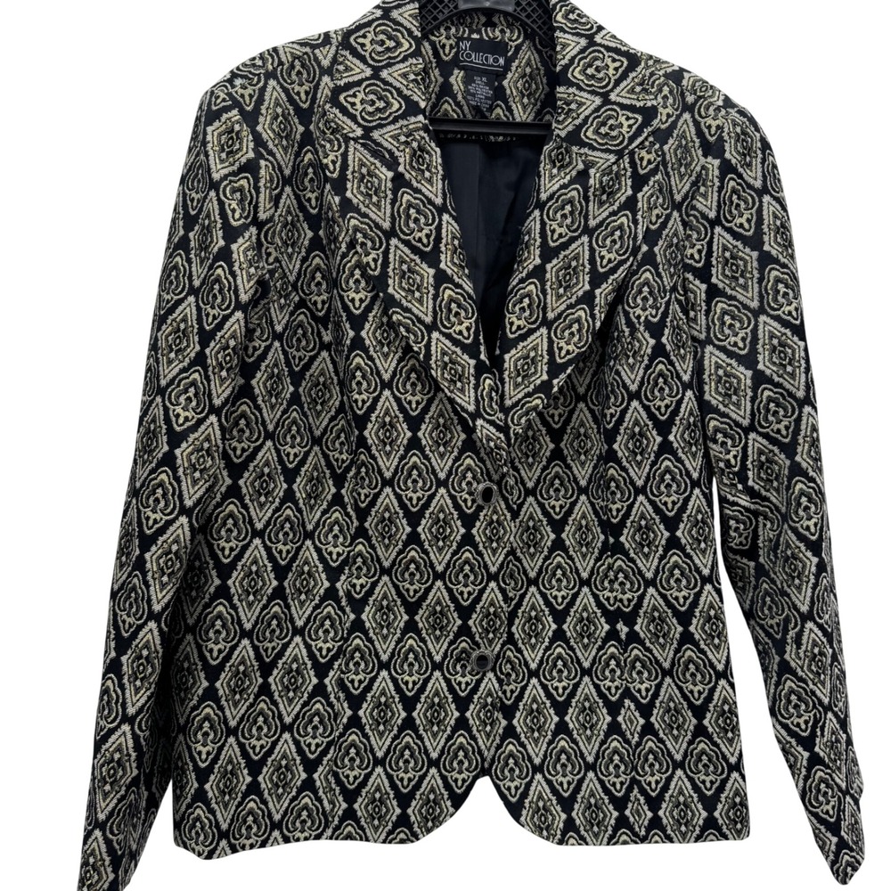 NY Collection Women's XL Metallic Jacquard Blazer Geometric Dressy Jacket